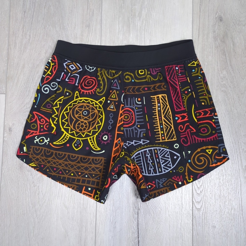 Tachuntfish V2 Athletic Shorts Womens Small Black 4" Inseam Tribal Turtle Fish
